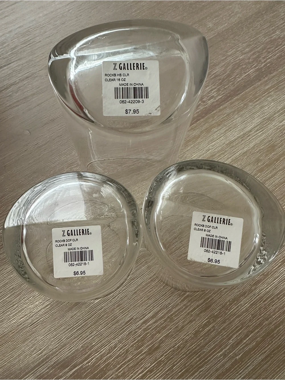 Z Gallerie Set of 3 Clear Glass Tumblers